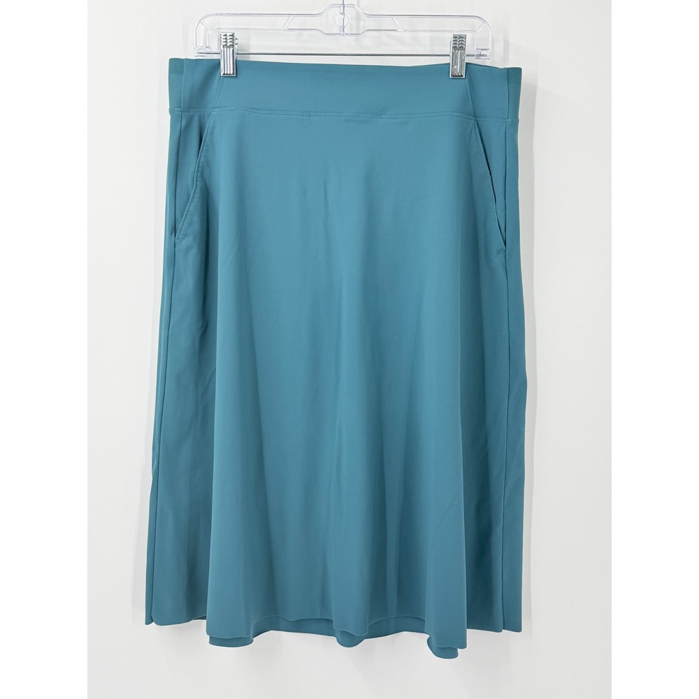 Athleta cosmic midi Skirt Womens sz L Teal Midi Casual Pockets modest